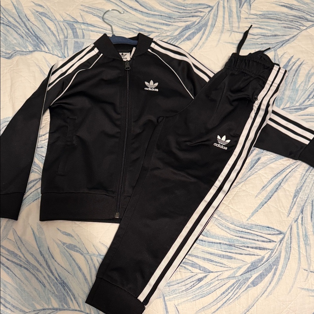 Adidas Black Tracksuit with White Stripes